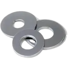 Three flat washers of varying sizes
